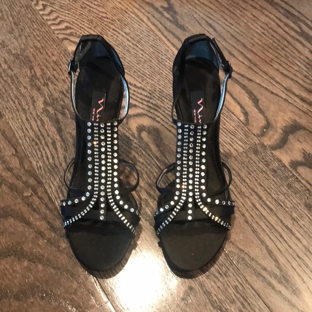 Nina New York Black Satin Evening Heels